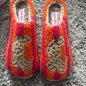 Pink Lily Vibrant Orange and Pink Leopard Slippers